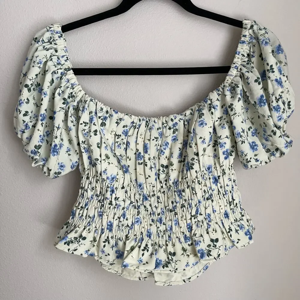 Abercrombie & Fitch Floral Off the Shoulder Puff Sleeve Blouse